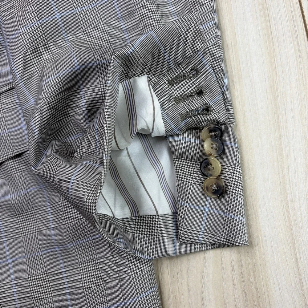 Ermenegildo Zegna 15 MILMIL 15 SILK  Wool Windowpane Plaid Blazer Mens 42L